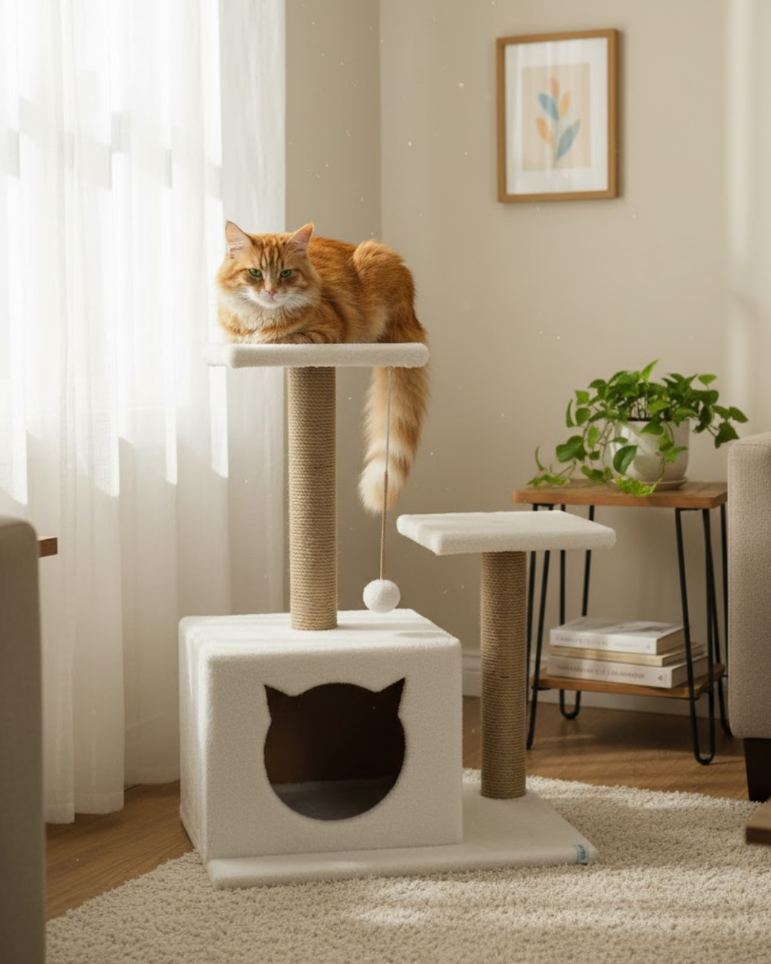 Reyo Pet Stepli Yuvalı Kedi Tırmalaması (Kedi Görünümlü) Beyaz