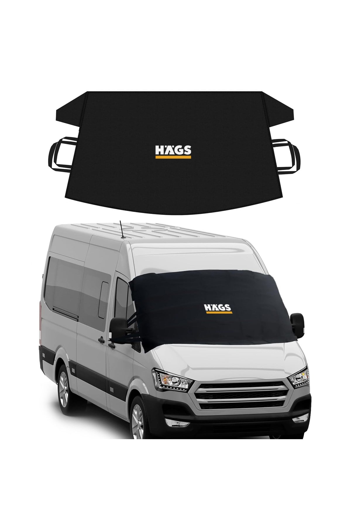 Haegs Buz ve Kar Önleyici Araç Ön Cam Örtüsü Brandası | Ağır Hizmet Tipi 600D Oxford Kumaş | Arabalar, SUV`lar, Kamyonetler İçin Oto Ön Cam Koruyucu Güneşlik | Don Örtüsü (198x114cm) XXL - Siyah