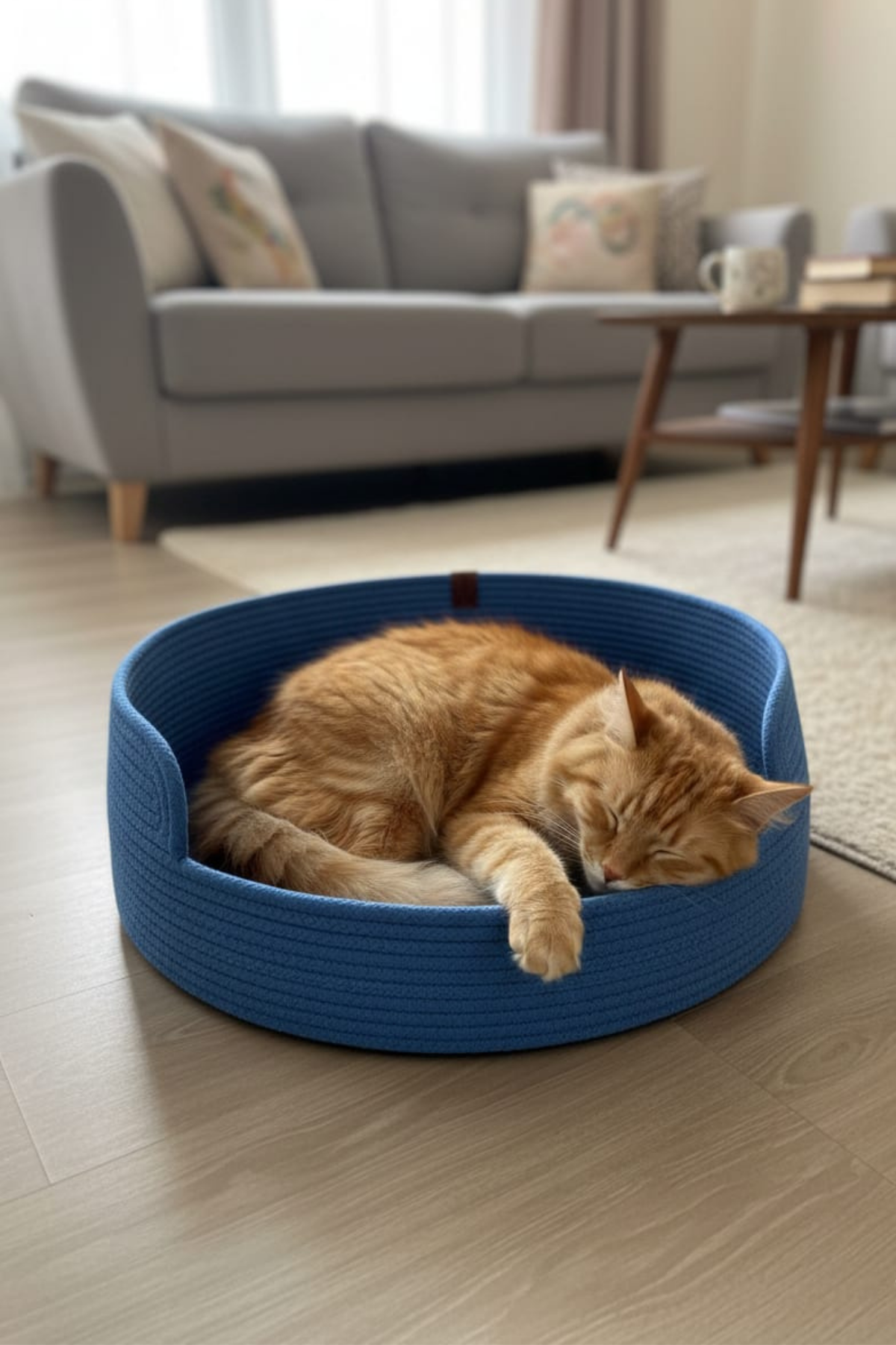 Reyo Pet El Yapımı Kedi ve Köpek Yatağı, %100 Pamuk İpli Evcil Hayvan Yatağı Mavi