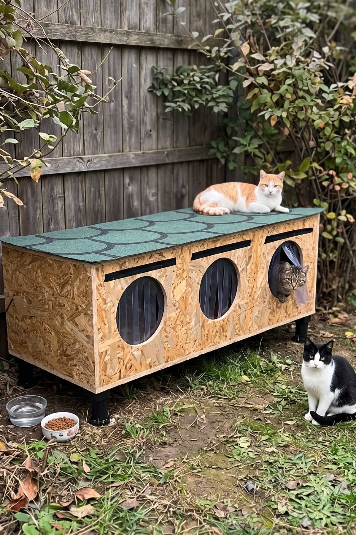 Narım 3 Kedi Bölmeli Çatısı Yukardan Açılır Kedi Barınağı, Isı ve Suya Dayanıklı Çatılı Kedi Barınağı 90x50x45 cm