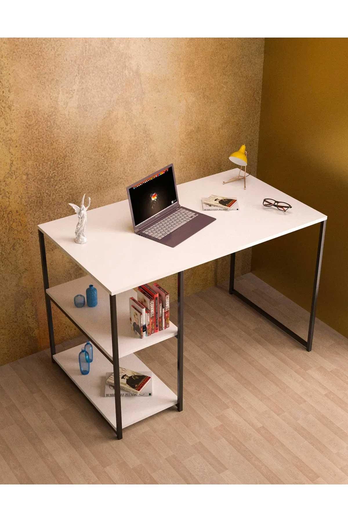 Reyo Falez 2 Raflı Çalışma Masası 60x120 - Bilgisayar Ofis Ders Masası Beyaz