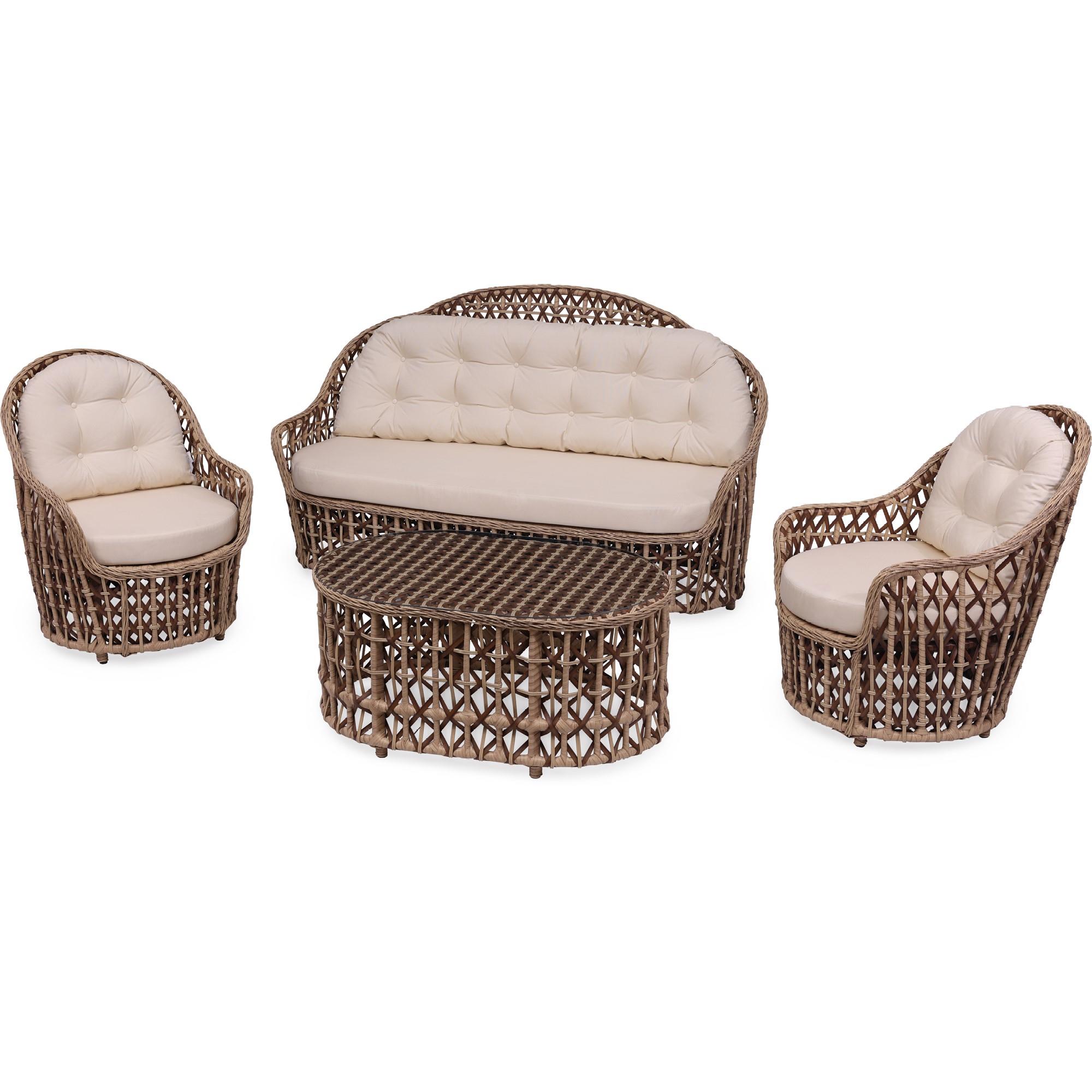 Grassgarden Karanfil 3+1+1 Masa Alüminyum Üzeri Örgü Rattan Bahçe Balkon Mobilyası