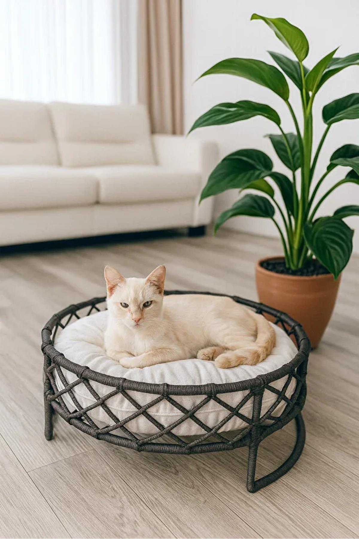 Tasaryum Kedi ve Köpek El Örgüsü Yatağı, Yuvası Antrasit