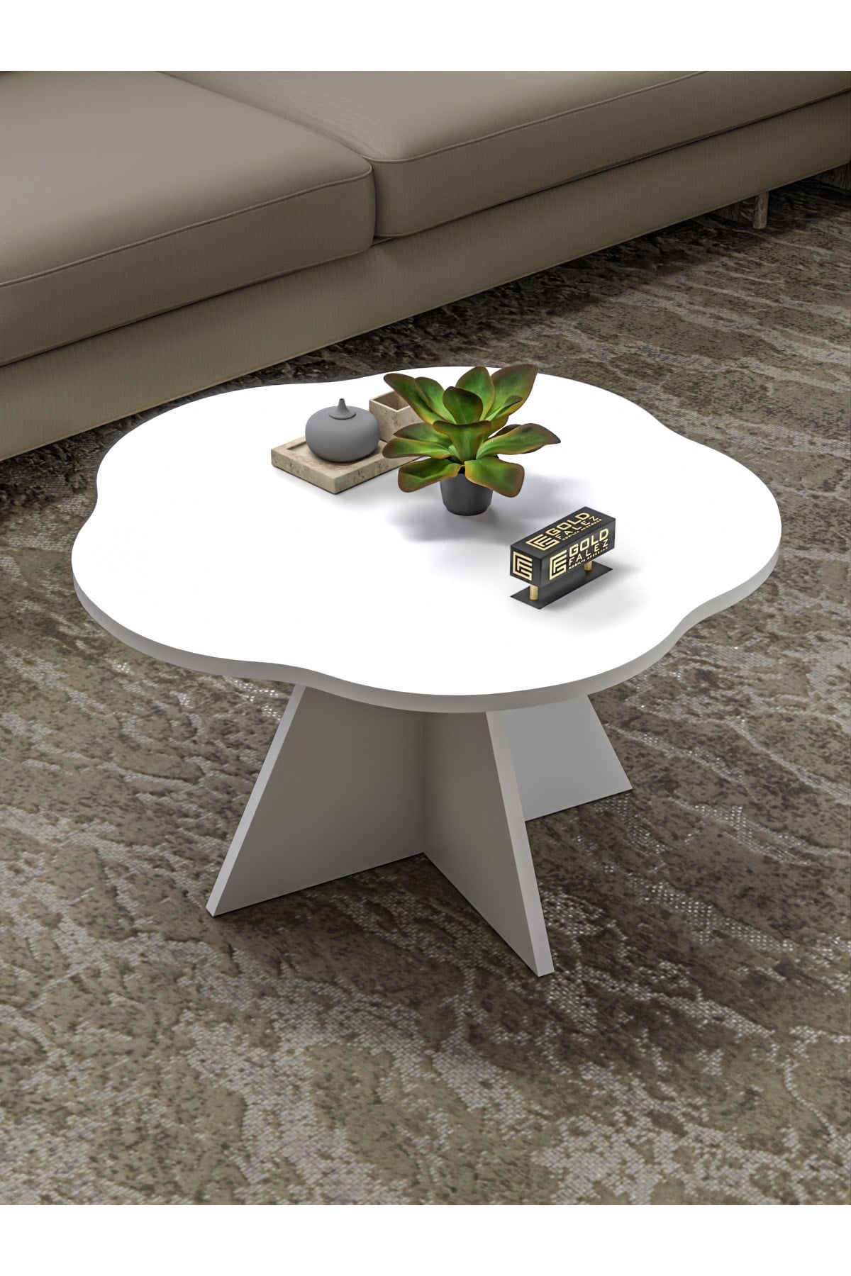 Reyo Falez Çiçek Formlu Salon Sehpası, Modern Orta Sehpa Beyaz