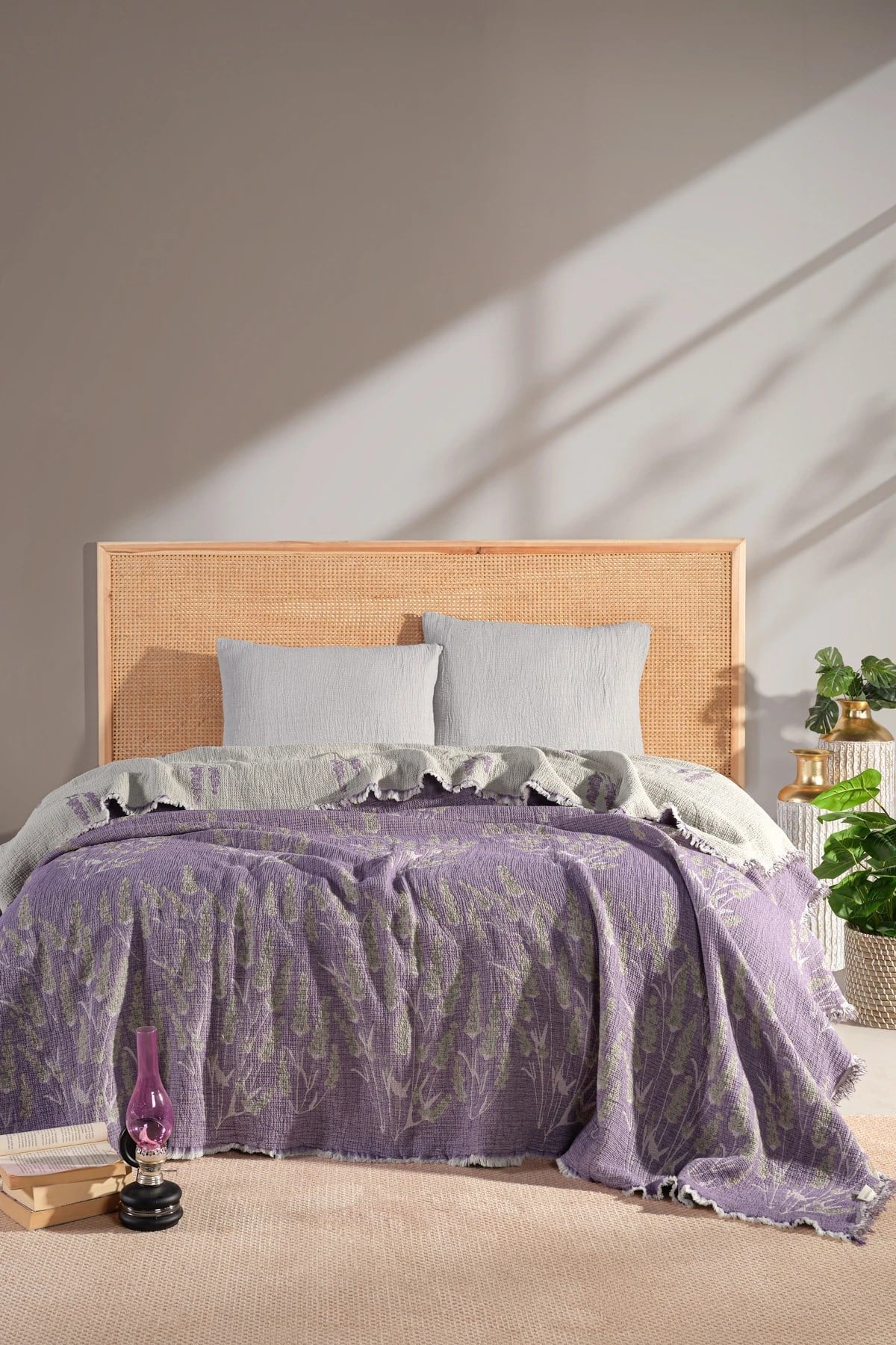 Mylasa Home Müslin Kosha Serisi Lavanta Desenli Yorgan 240x260cm Lila