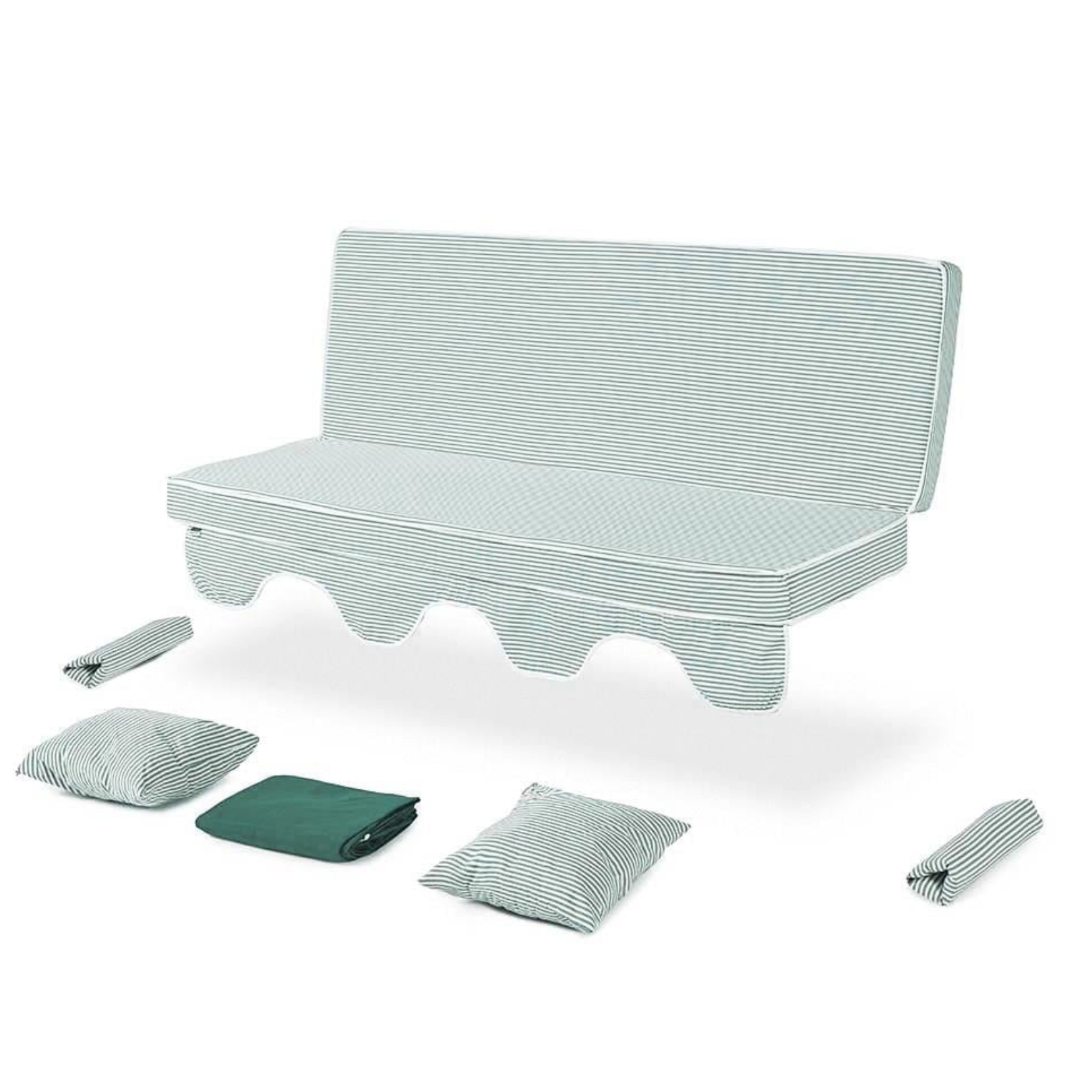 Erinöz Salıncak Minder Kılıf Takımı 3 Kişilik (Süngersiz) -Minder: Yeşil Çizgili Tente: Yeşil