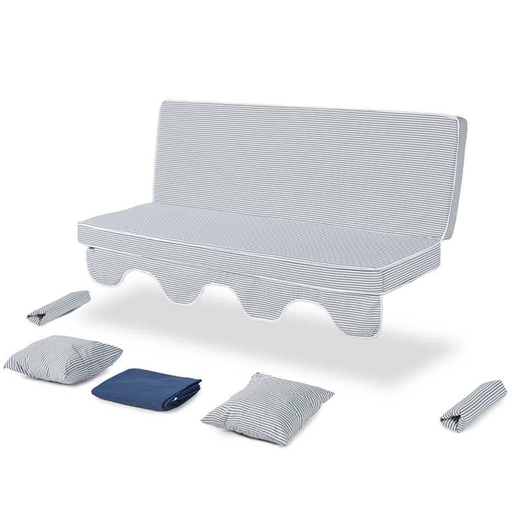 Erinöz Salıncak Minder Kılıf Takımı 3 Kişilik (Süngersiz) -Minder: Lacivert Çizgili Tente: Lacivert