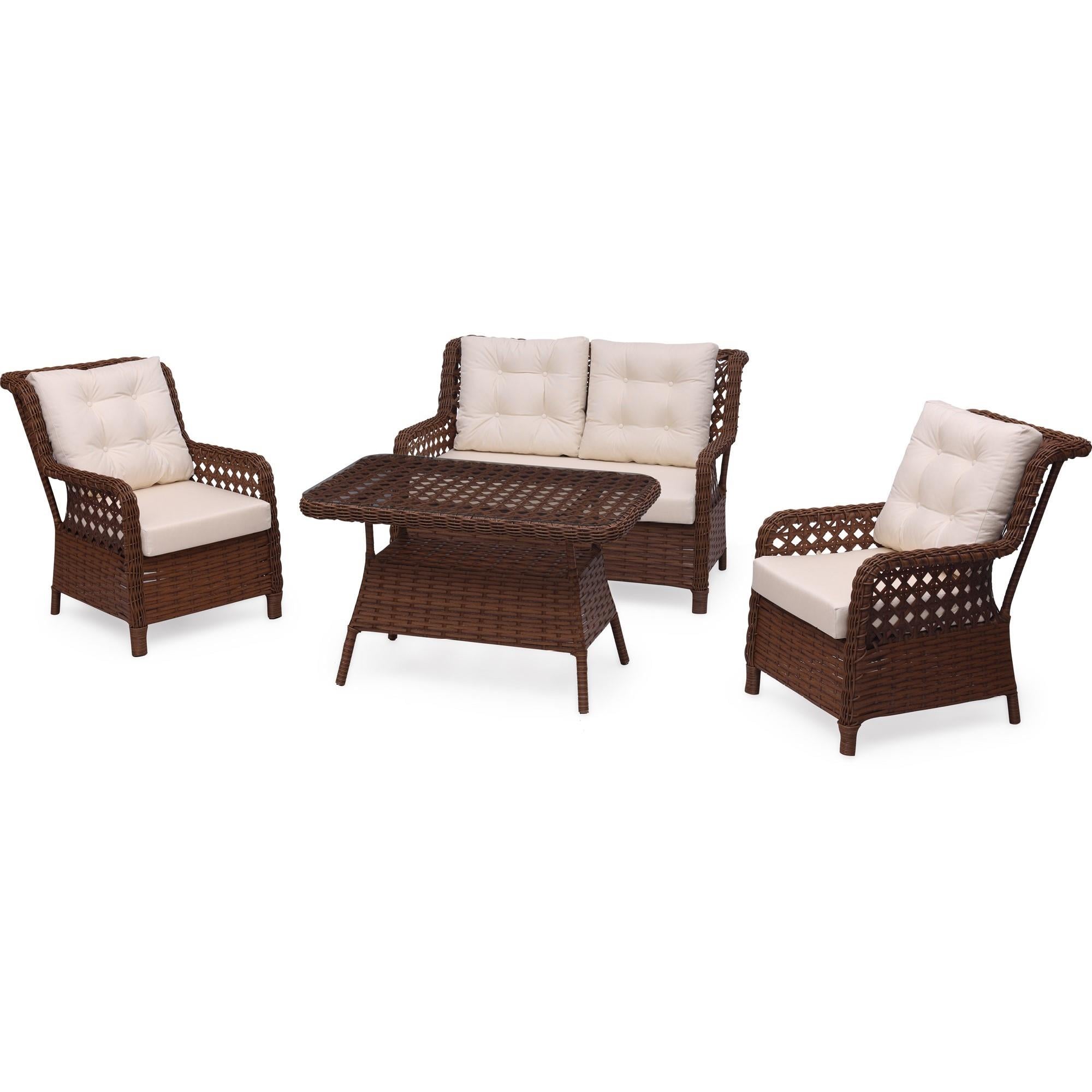 Grassgarden Menevşe 2+1+1 Masa Alüminyum Üzeri Örgü Rattan Bahçe Balkon Mobilyası