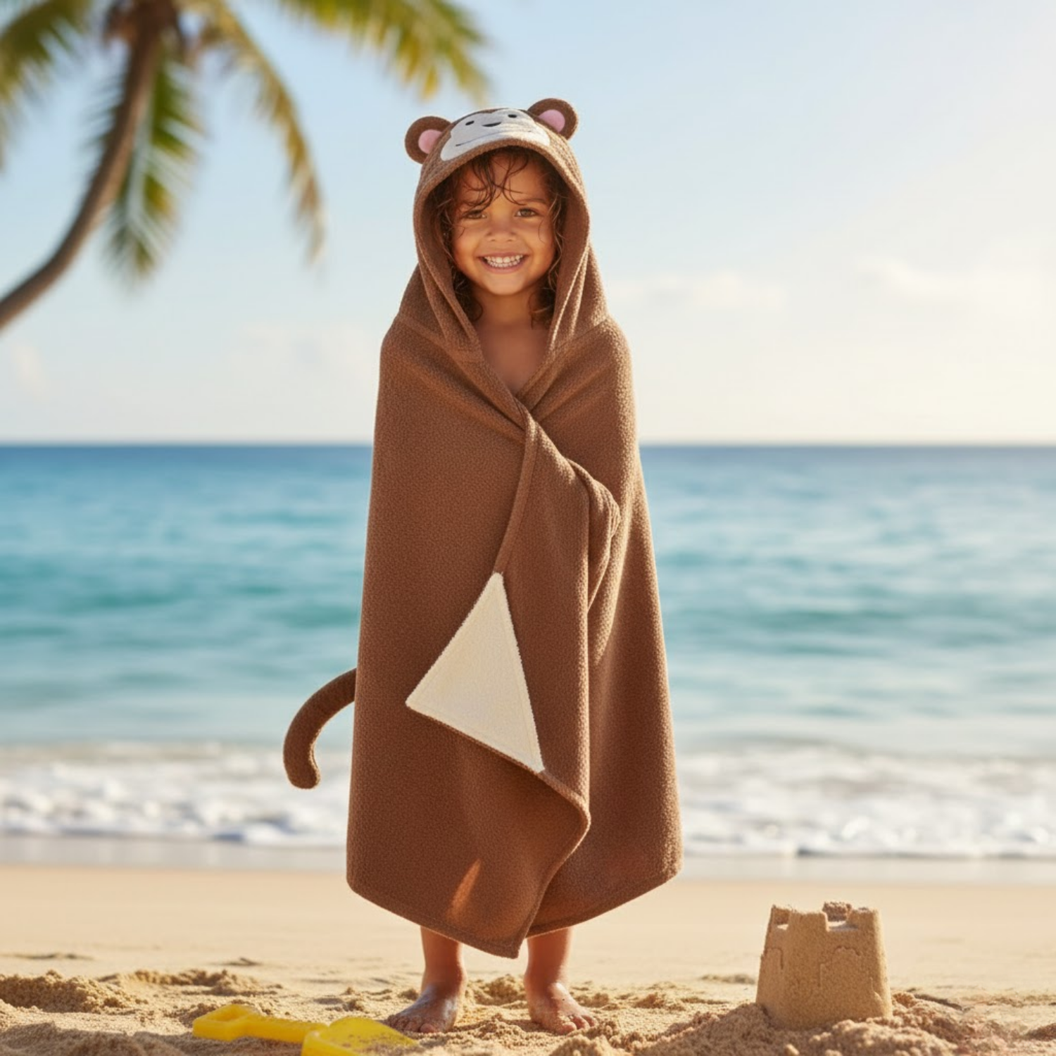 Havlu Denizi Maymun Figürlü Havlu Panço