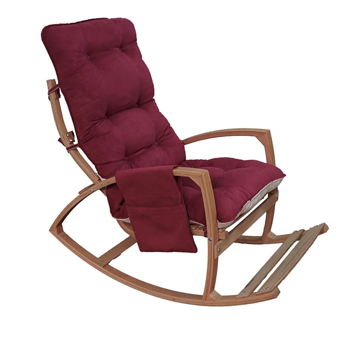 Mobildeco Vezir Erciyes Ahşap Çift Minderli Çift Cepli Sallanan Sandalye Bordo/Krem