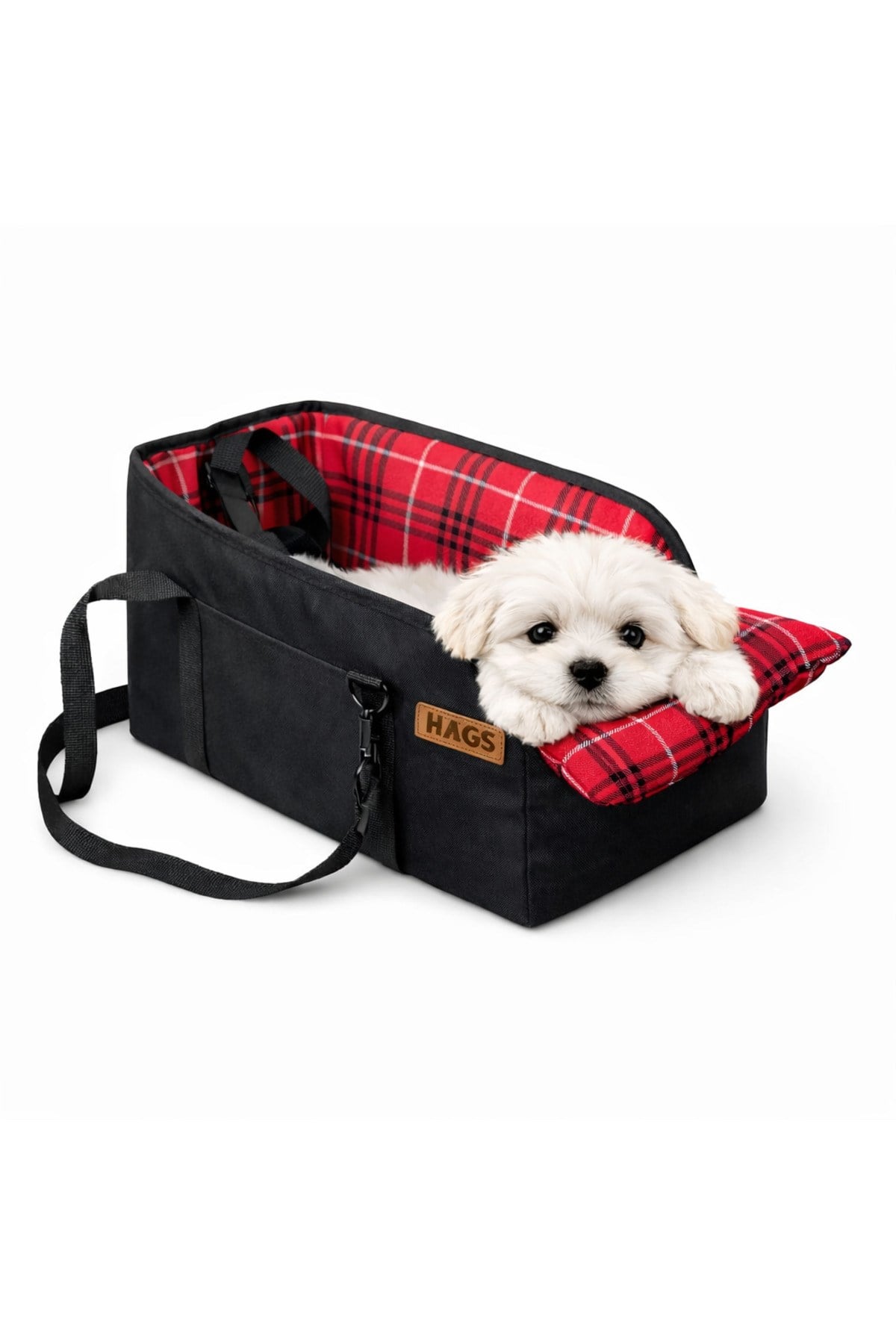 Haegs Araç Konsol Üstü Köpek Koltuğu, Köpek Taşıma Çantası, Küçük Köpekler İçin Taşınabilir Köpek Yatağı, Kol Dayama Yeri Olan, Yumuşak Minderli, Evcil Hayvan Araba Koltuğu, Siyah - Kırmızı