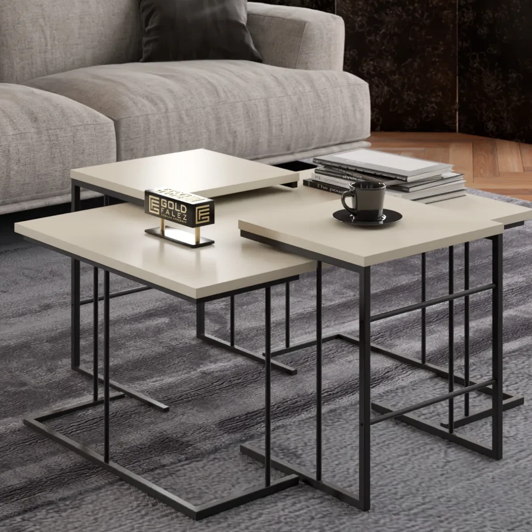 Gold Falez Solo Orta Sehpa Zigon Sehpa Set Krem