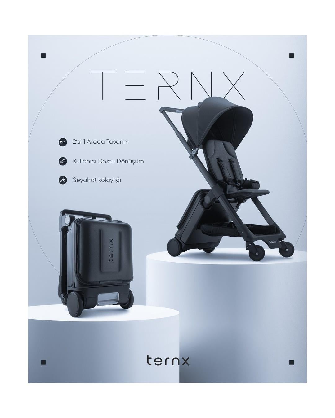 Ternx Carry On Valiz ve Kabin Boy Bebek Arabası Siyah