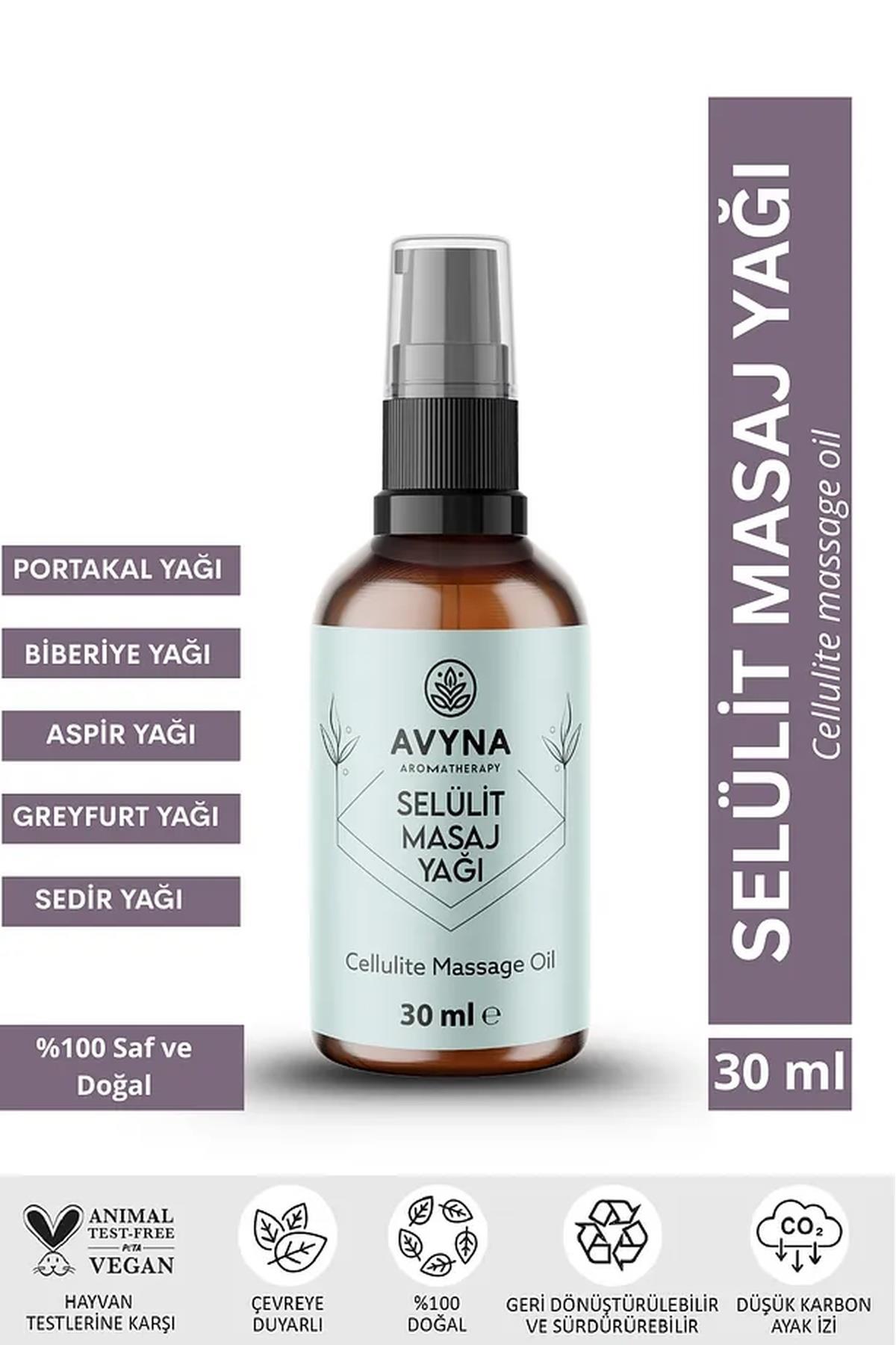 Avyna Selülit Masaj Yağı 30 ml Cam Şişede %100 Doğal Vücut Sıkılaştırıcı