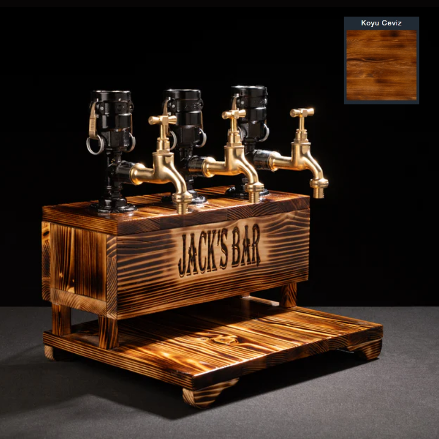 Rustik Atölye Tavus Ahşap İçki Dağıtıcı Koyu Ceviz Ledsiz
