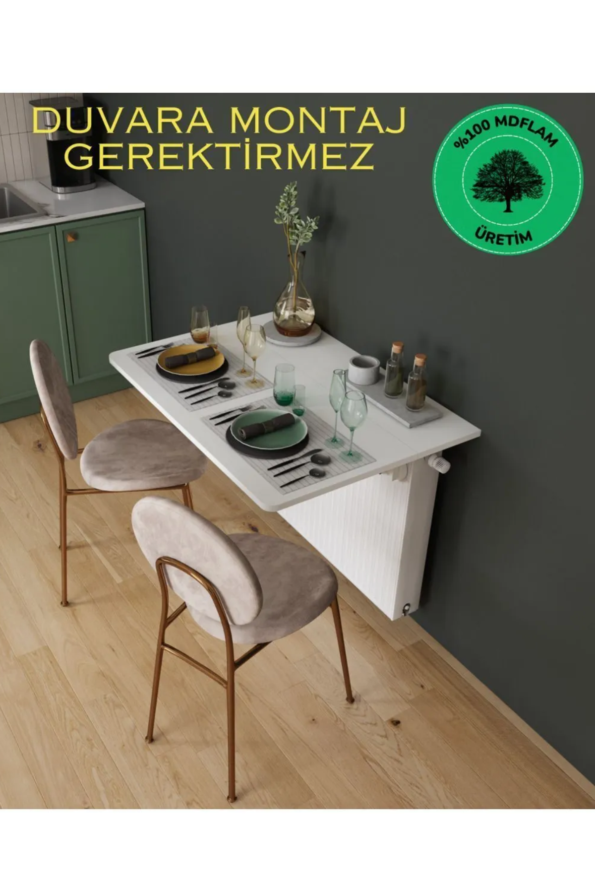 Ankara Orman Ürünleri Beyaz Petek Üstü Raf Masa Oval Köşeli Duvara Montaj Gerektirmez Mutfak Masası Çalışma Masası