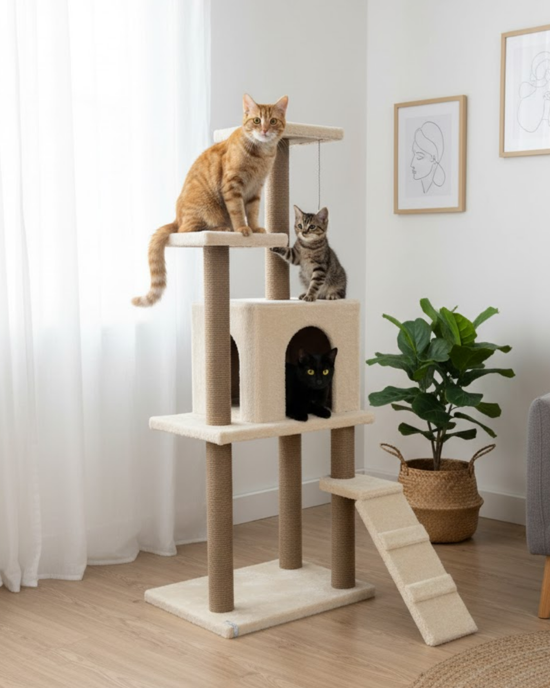 Reyo Pet Kedi Tırmalama Kedi Evi Ve Kedi Oyun Evi - Bej
