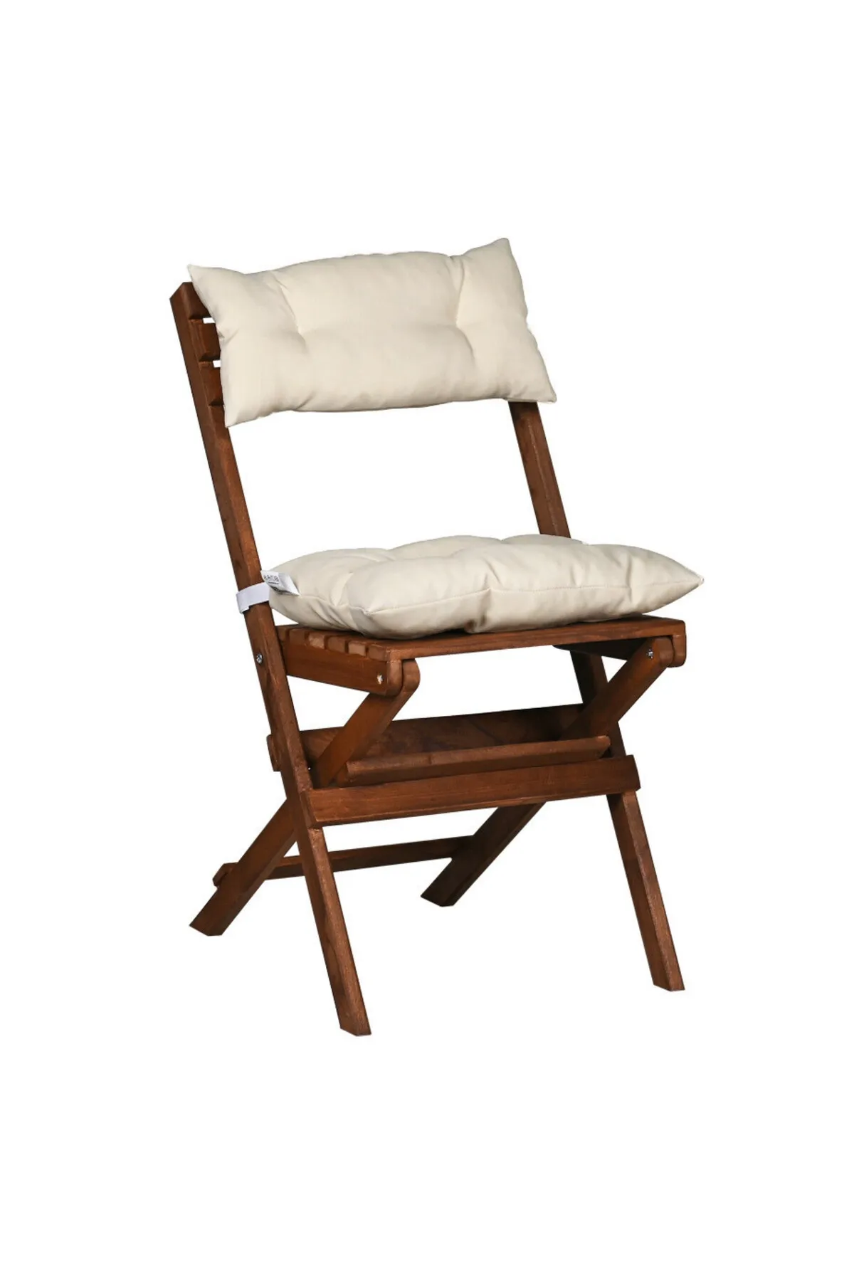 Bysay Vernikli Puf Minderli Ahşap Katlanabilir Bahçe Mutfak Balkon Teras Sandalyesi (Ceviz-Krem)