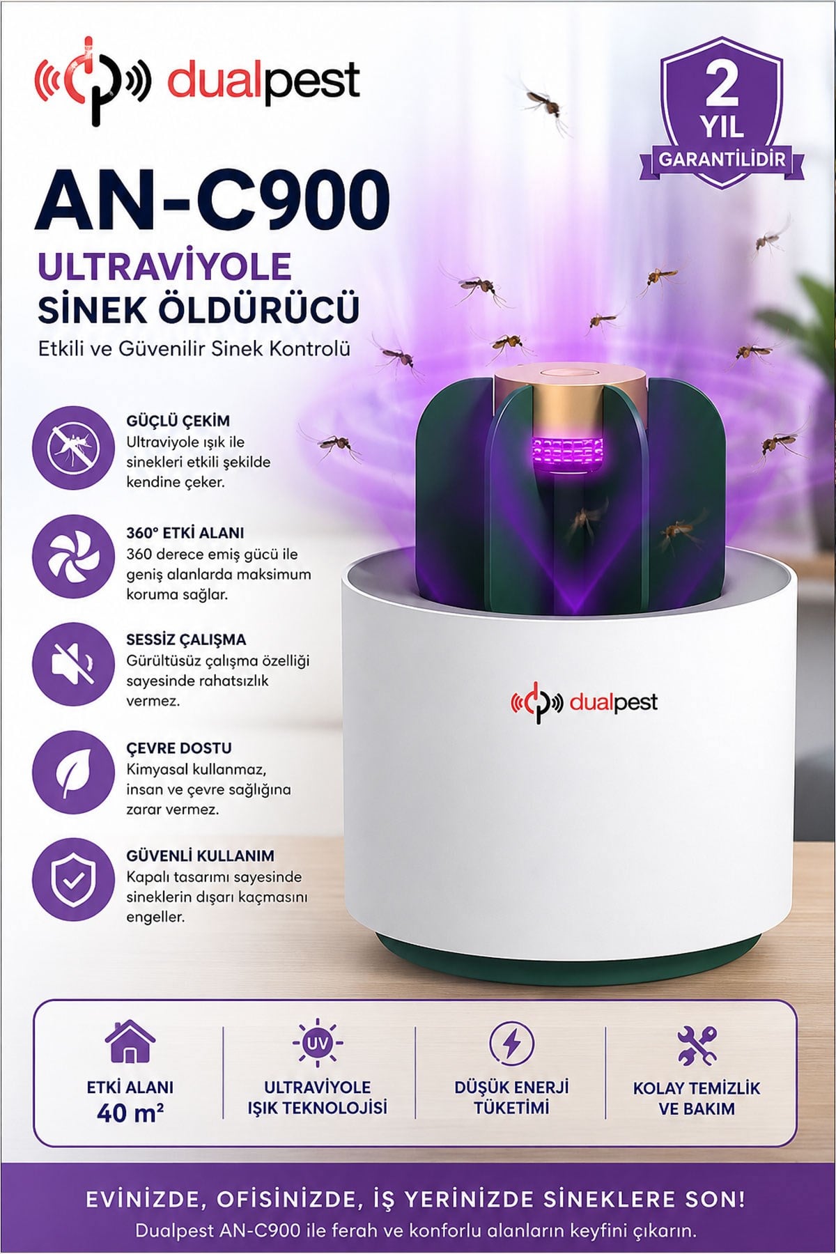 Dualpest AN-C900 Ultraviyole Sivrisinek Kovucu - Sinek Öldürücü - Usb Girişli