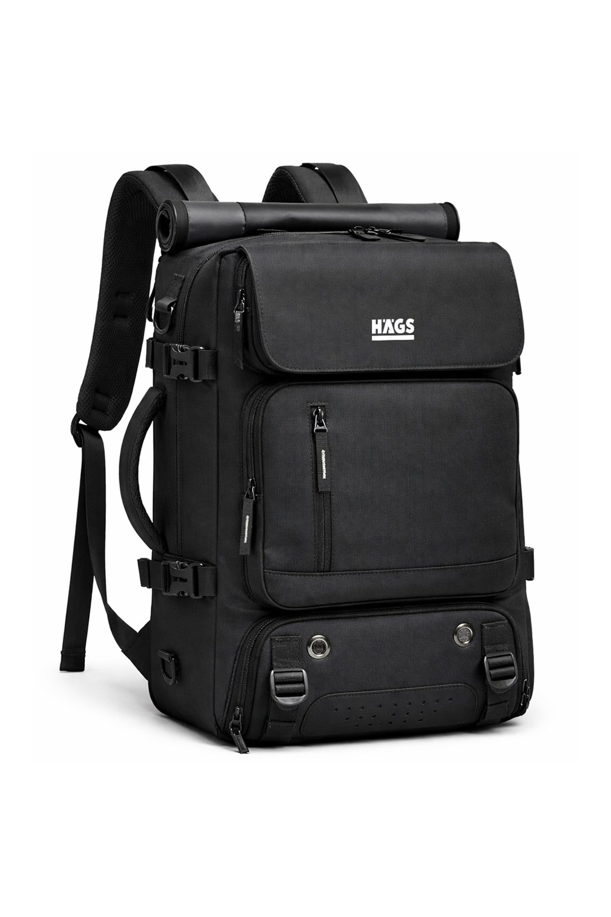 Haegs Seyahat Sırt Çantası, 3in1 Dönüştürülebilir, El Bavulu, Kadınlar ve Erkekler için Uçak Onaylı Ayakkabı Bölmeli, Multi Cepli Organizer Sırt ve El Çantası, Siyah