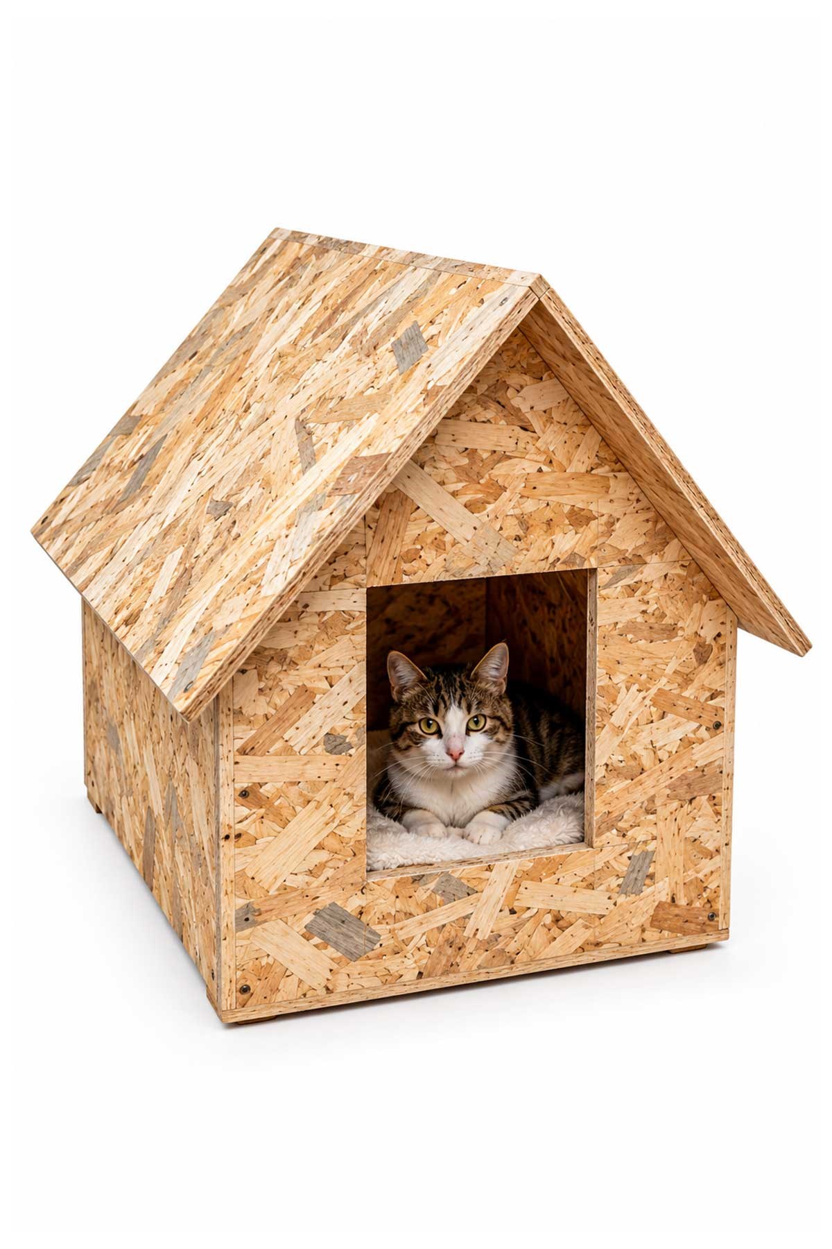 Reyo Kedi Evi, Dış Ortam Uygun Ahşap Kedi Yuvası, Kedi Barınağı Rüzgar ve Soğuğa Dayanıklı OSB Malzeme 46x34x34 cm CAT26