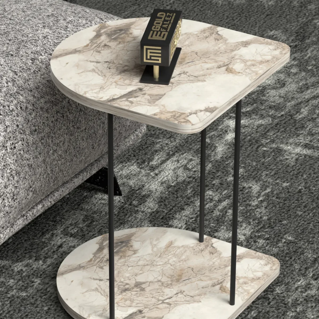 Gold Falez Tekerlekli Yan Sehpa Oval Efes