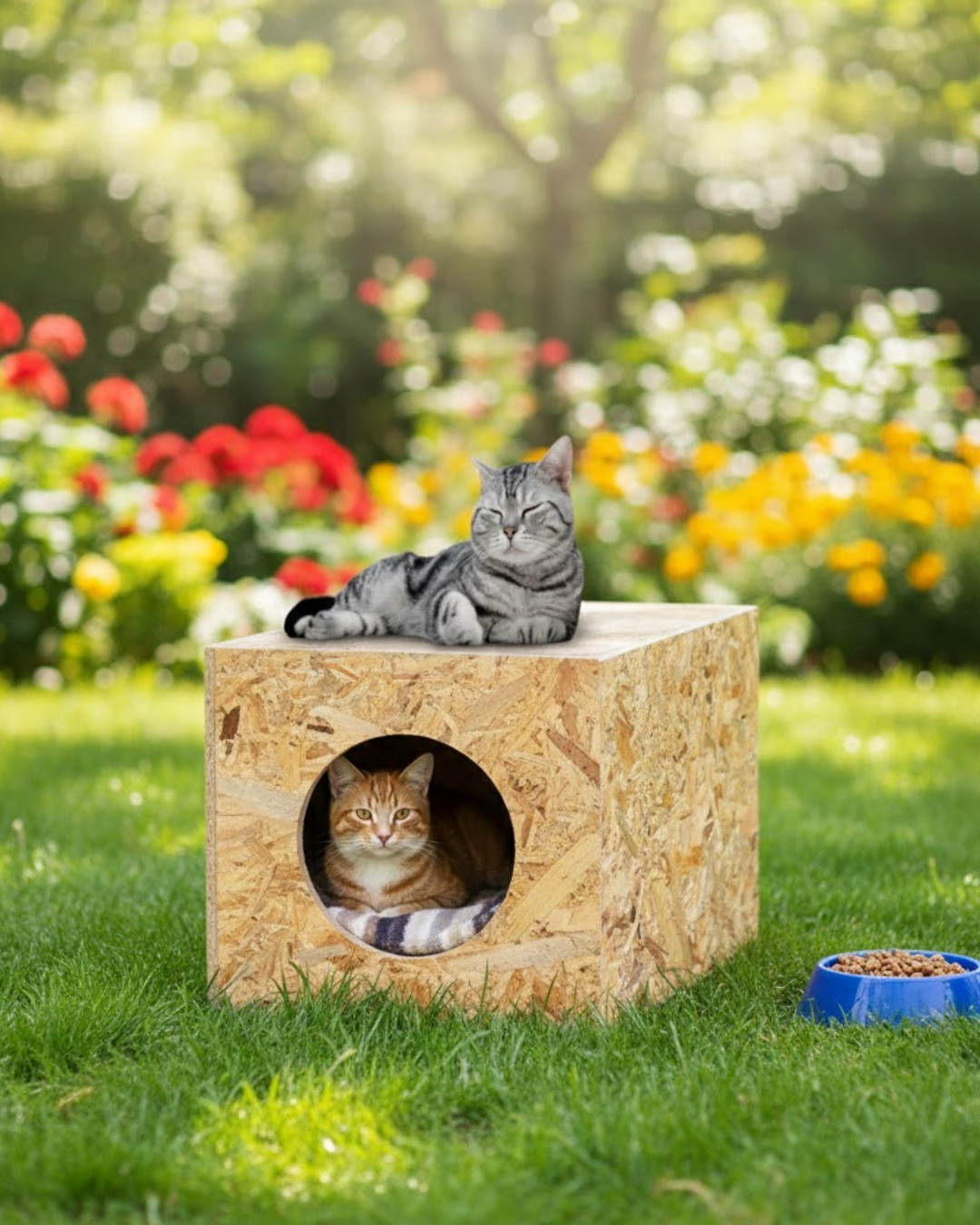 Melada Kedi Evi Dış Ortam Uygun Ahşap Kedi Evi OSB 40x30x30 cm MLD0CAT06