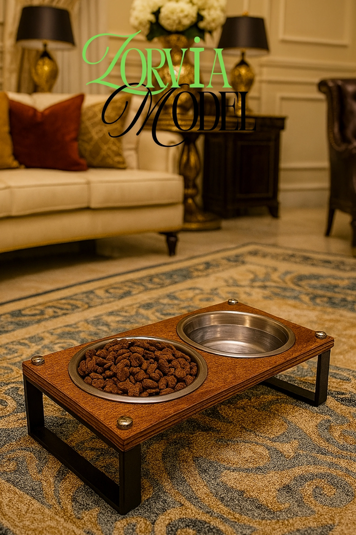 Reyo OK-AY Store Zorvia Paslanmaz Çelik Kedi Köpek Mama ve Su Kabı Standı, %10 Eğimli, Ergonomik, Yükseltilmiş Sağlıklı Beslenme, Siyah-Ceviz