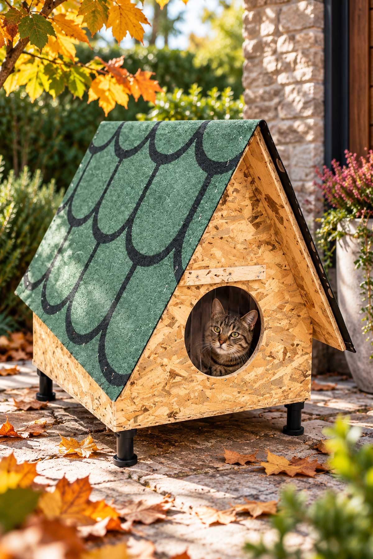 Narım Bungalov Kedi Evi, Kedi Barınağı Isı ve Suya Dayanıklı Çatı 45x60x70 cm 