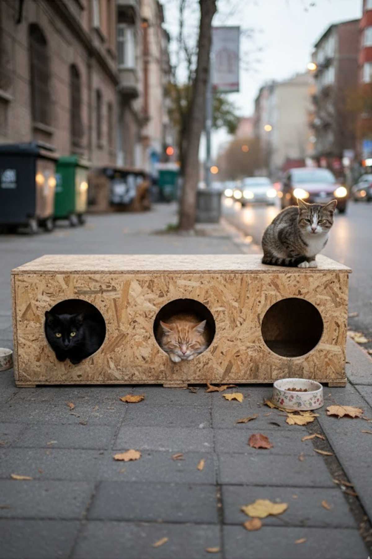 Melada Kedi Evi Dış Ortam Uygun 3'lü Ahşap Kedi Evi OSB 93x41x39 cm MLD0CAT11