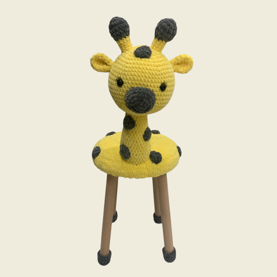 Reyo Hayvan Figürlü Ahşap Amigurumi Çocuk Taburesi Sarı Zürafa