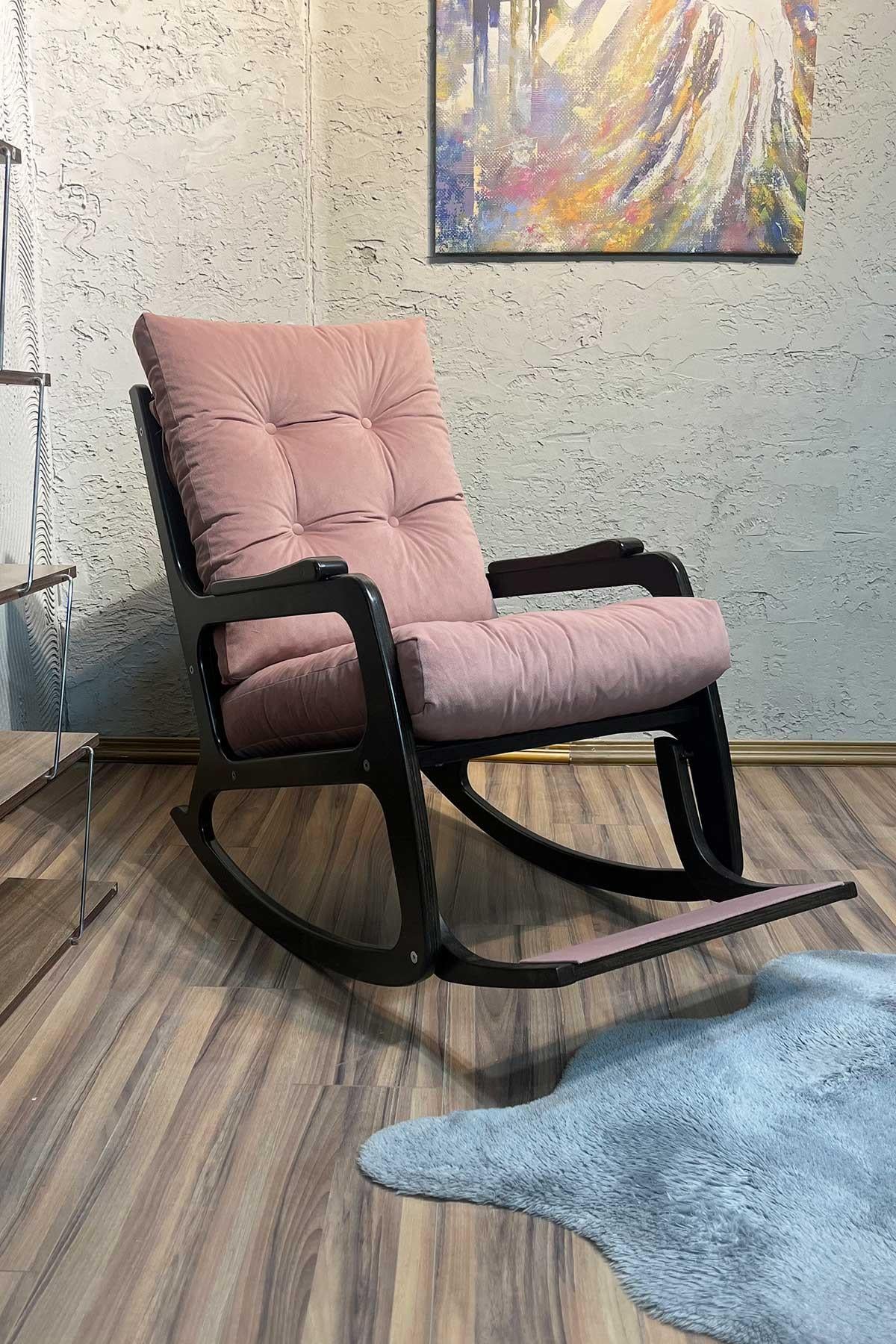 Asedia Kontes Lake Siyah Pembe Dolgu Minderli Sallanan Sandalye Dinlenme Koltuğu Baba Koltuğu