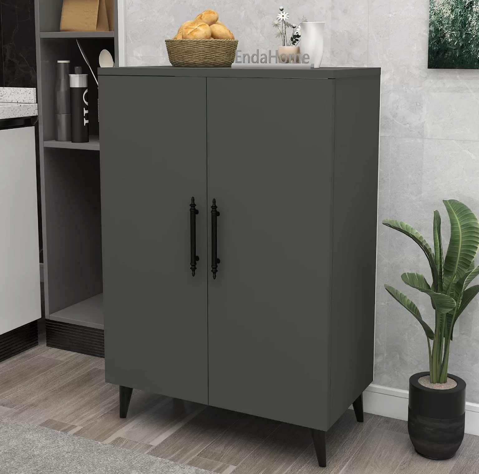 Enda Home 3 Raflı 2 Kapaklı Çok Amaçlı Dolap Antrasit