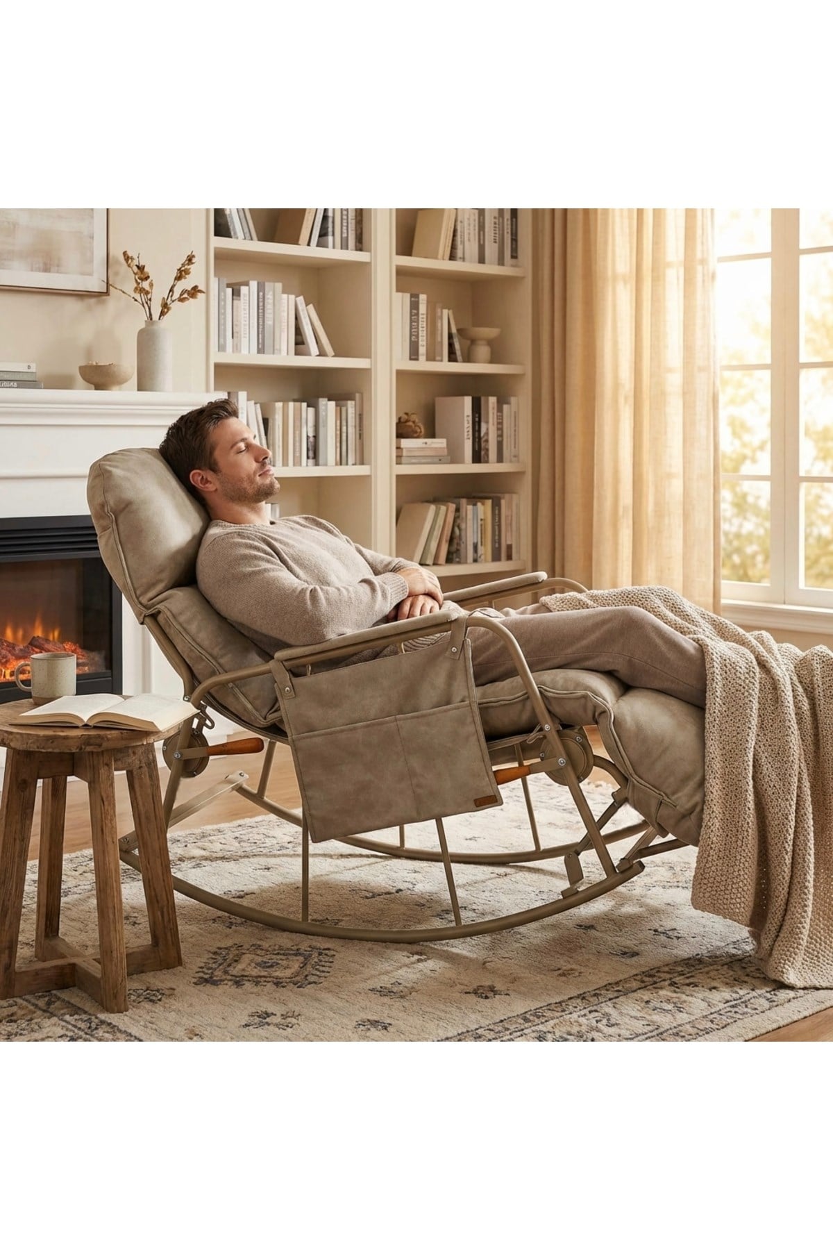 Dy Home Metal Sallanan Tv Koltuğu, Dinlenme Koltuğu, Okuma Koltuğu, Emzirme Koltuğu Ayarlanabilir Mekanizmalı Taş Rengi