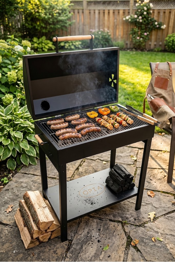 Opia Basicline Oluklu Saç Izgara ve Tel Izgaralı Kapaklı Mangal 70x40 cm