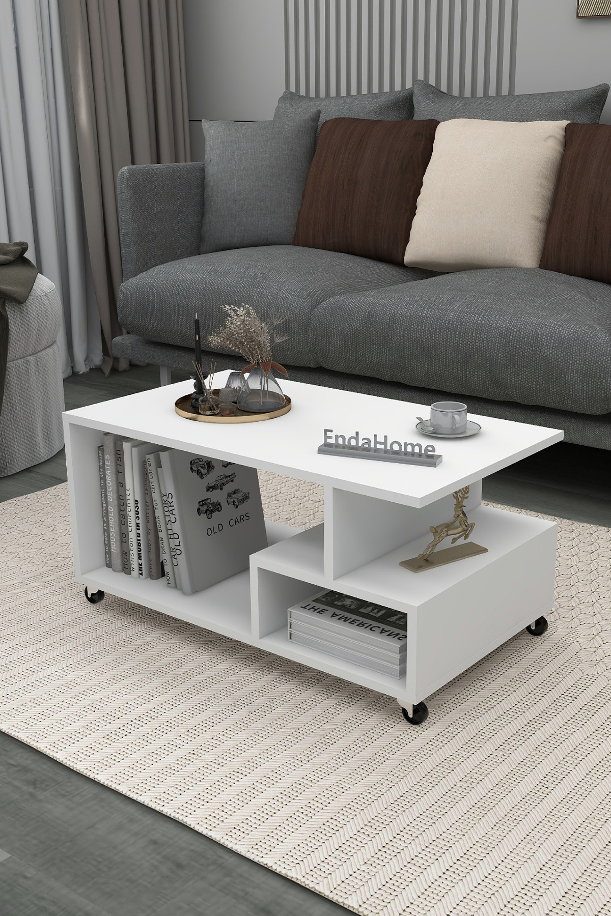 Enda Home Sultan Tekerli Orta Sehpa 86,5x50 cm