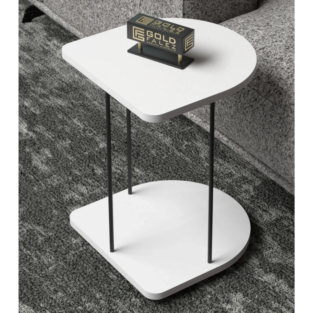 Gold Falez Tekerlekli Yan Sehpa Oval Beyaz