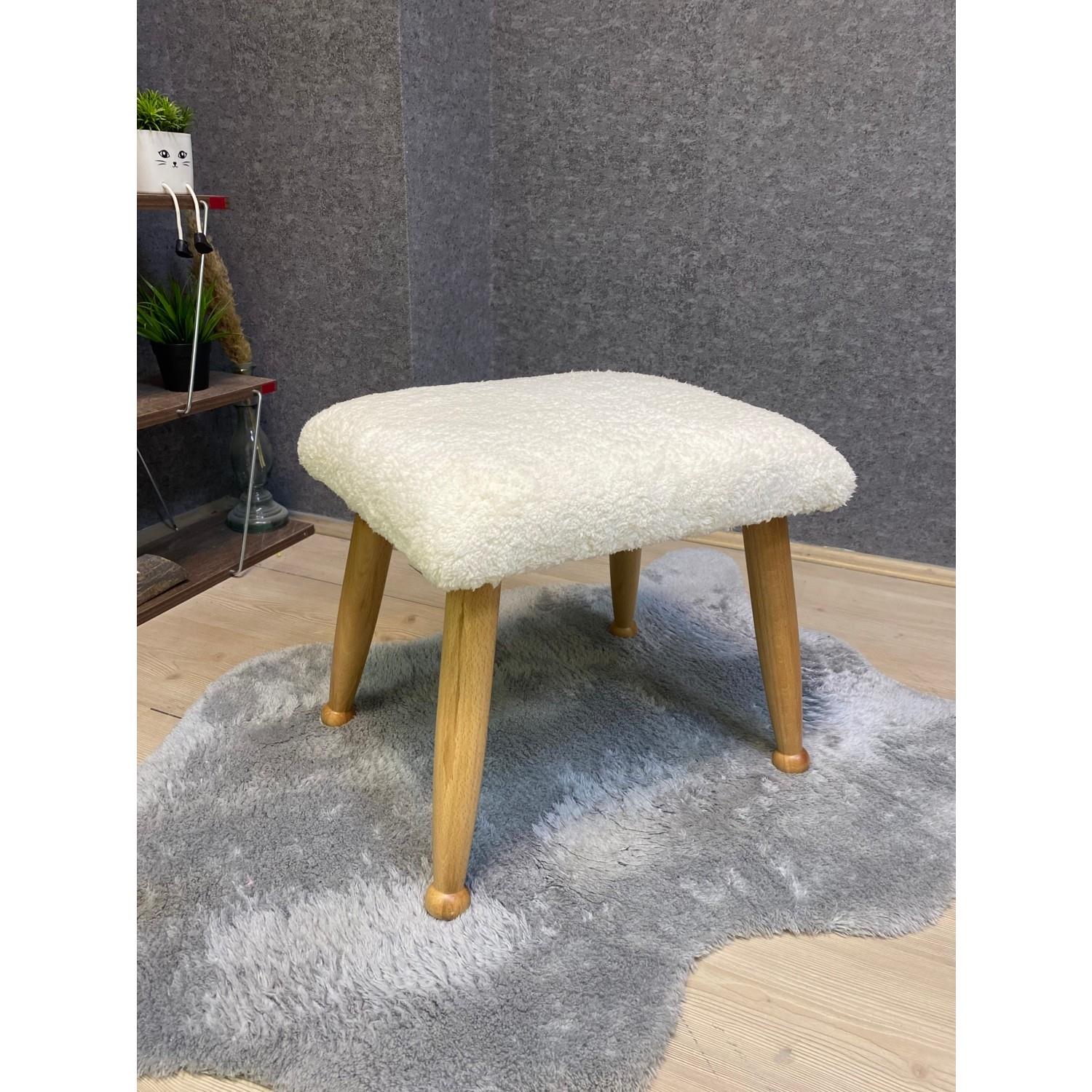 Asedia Trend Naturel Teddy Krem Ahşap Ayak Uzatma Pufu Makyaj Koltuğu Bench Tabure