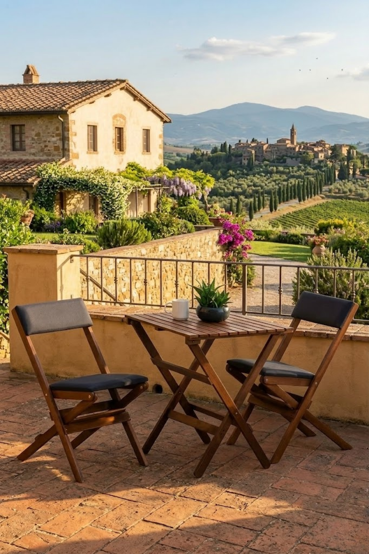 Reyo Ahşap Katlanır Döşeme Minderli 3'lü Bistro Set Bahçe Takımı Ceviz Antrasit