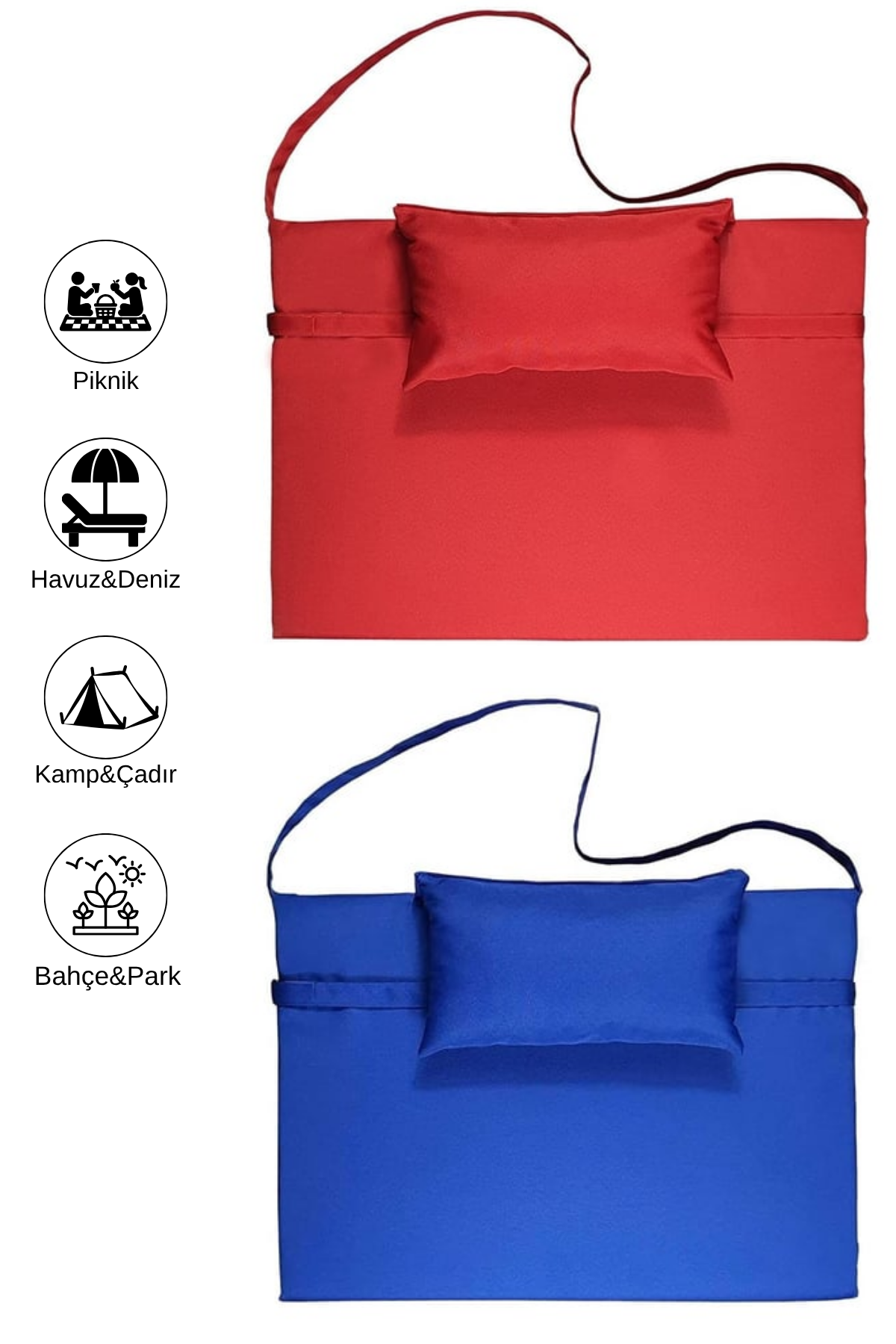 Reyo 2 ADET Taşınabilir Katlanır Plaj Havuz Minderi, Şezlong Minderi Kamp Yatağı Mavi/Kırmızı 8908-8899