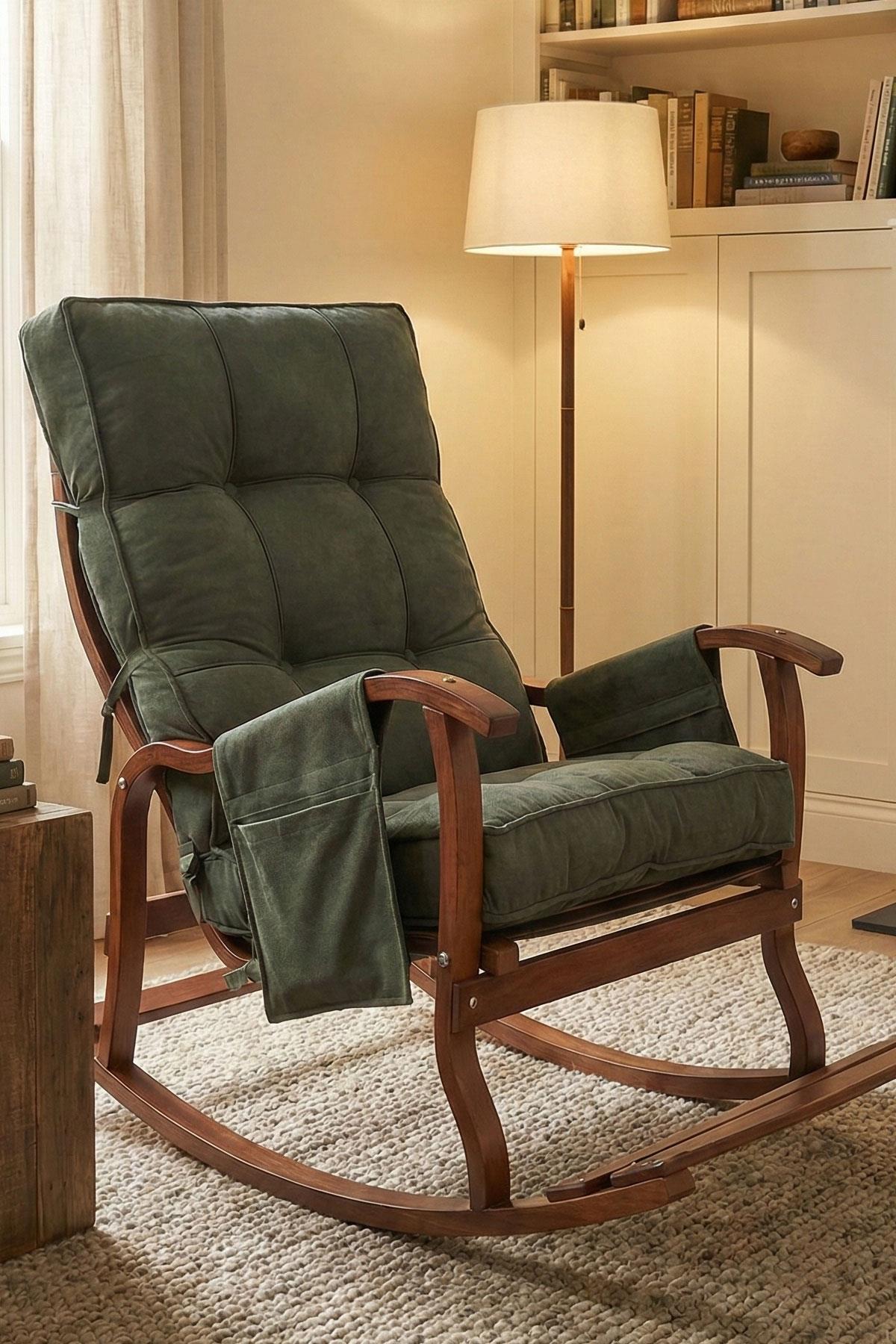 Reyo Santorini Ahşap Ceviz Sallanan Emzirme Koltuğu, Dinlenme & TV Koltuğu Yeşil