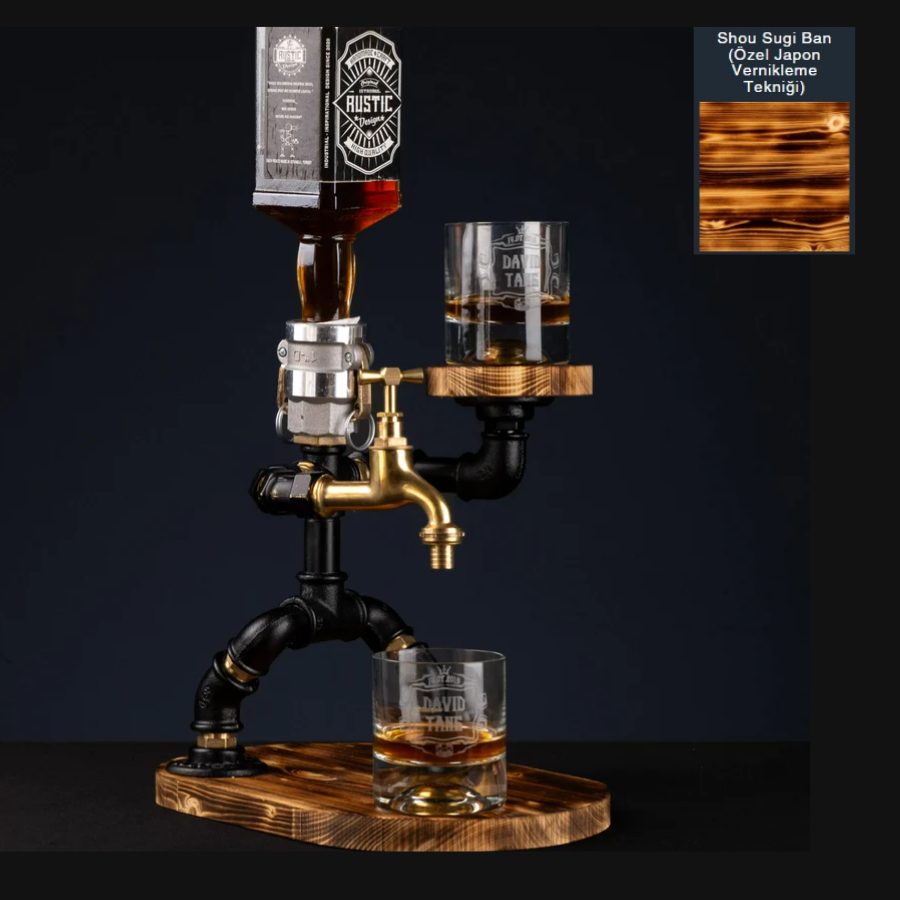 Rustik Atölye Garson Lampenser İçki Musluğu Shou Sugi Ban