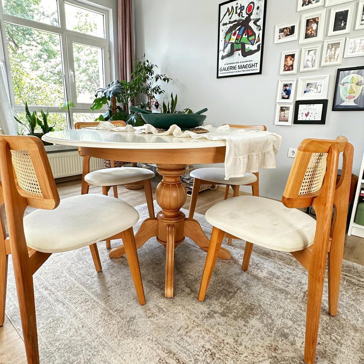 Reyo 90cm Açılır Yuvarlak Baba Ayaklı Masa Naturel-Beyaz