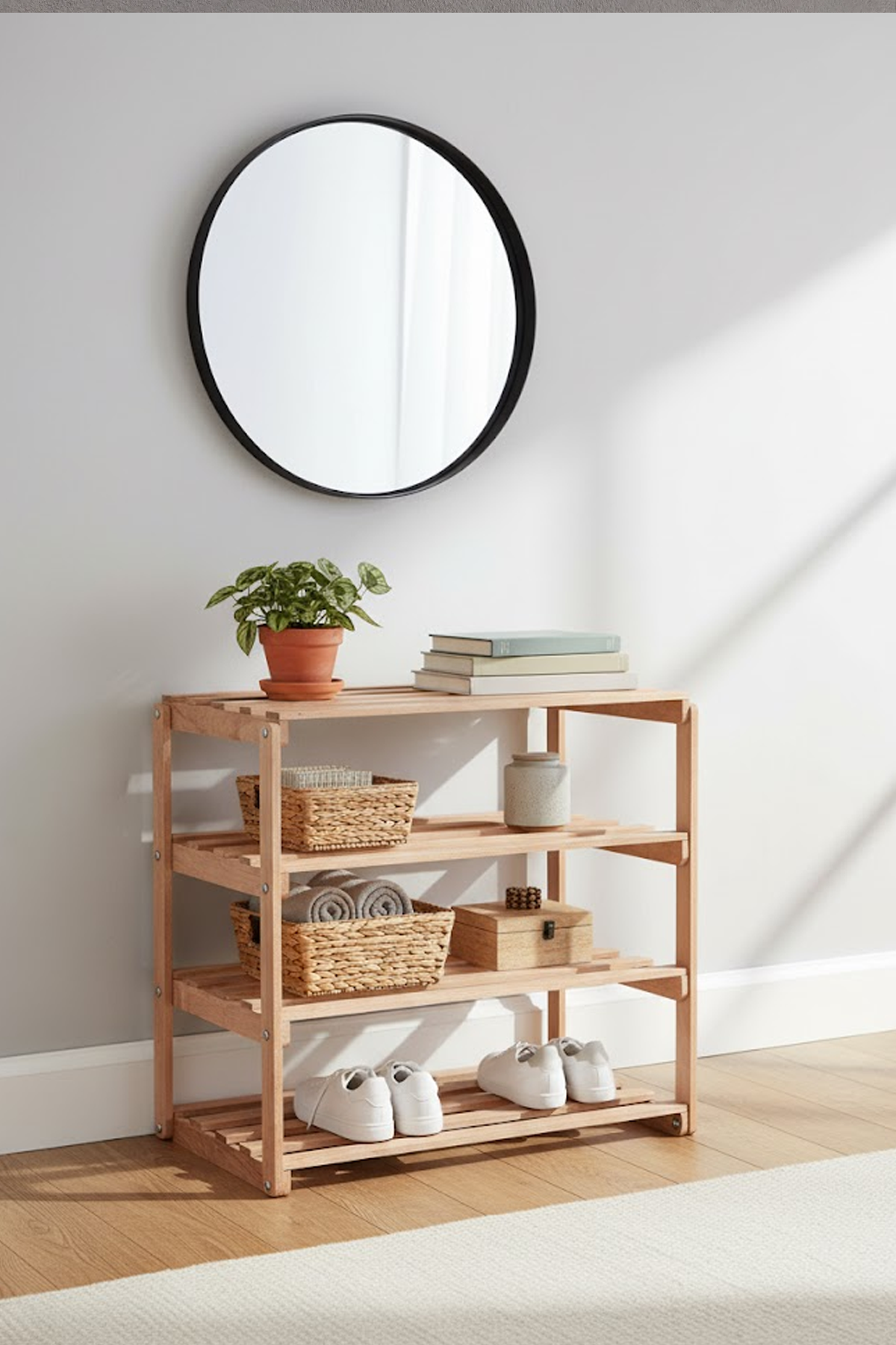 Reyo Bysay 4 Raflı Banyo Düzenleyici Raf Ahşap Mutfak Banyo Dolabı Çok Amaçlı Düzenleyici Raf