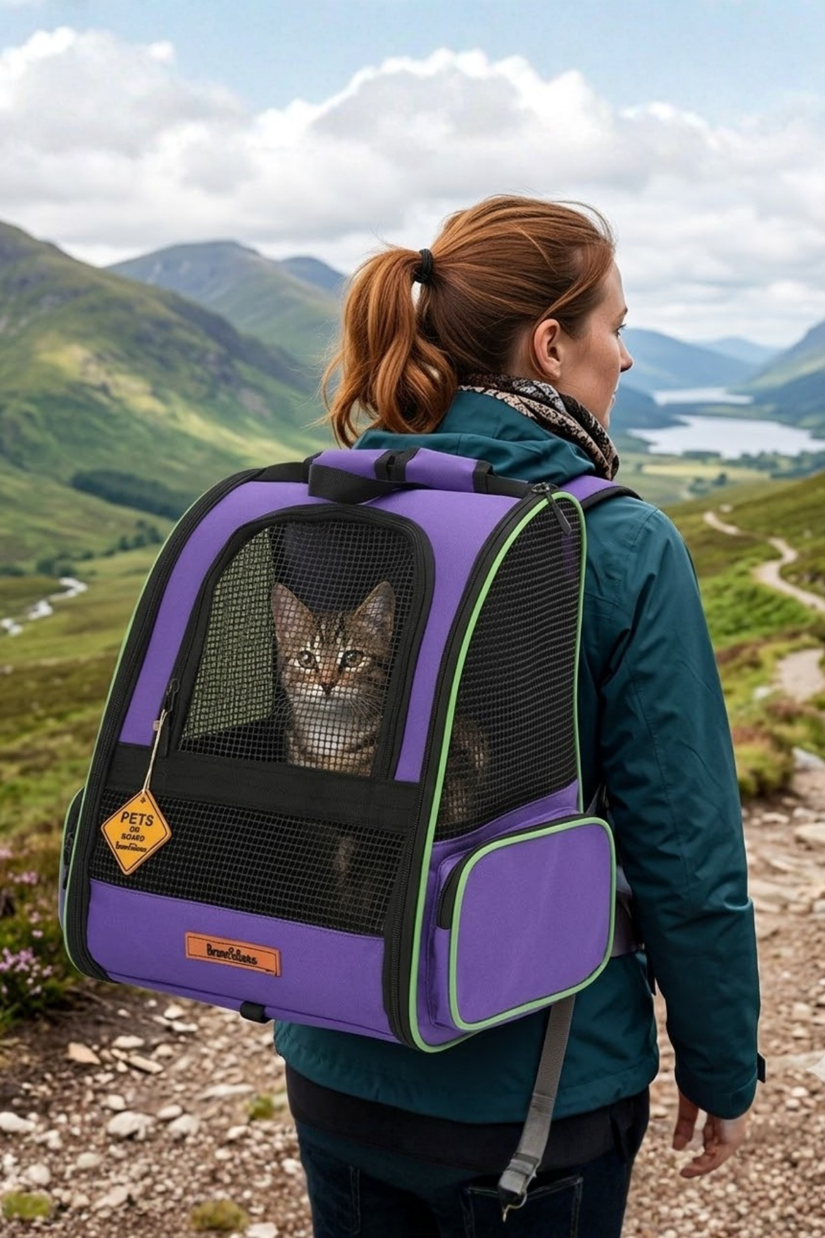 Reyo Brave Paws Plastik Fileli Piramit Model Yıkanabilir Kedi ve Köpek Çantası Mor