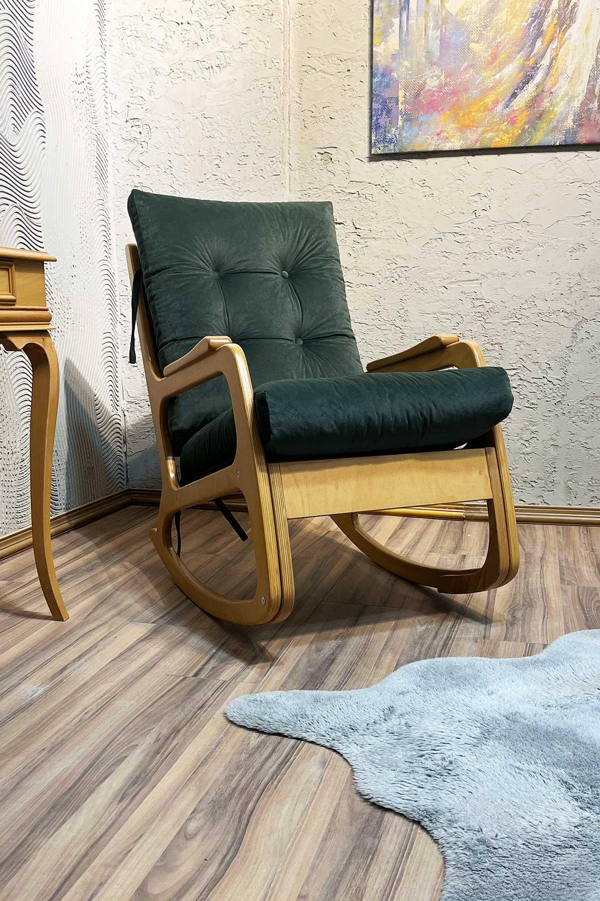 Asedia Kontes Naturel Yeşil Dolgu Minderli Sallanan Sandalye Dinlenme Koltuğu Baba Koltuğu