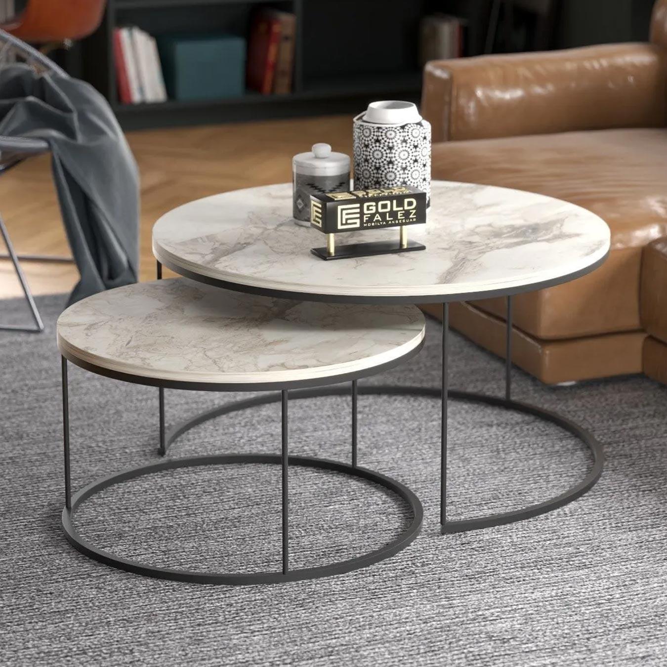 Reyo Orta Sehpa İkili Lüx Specıal Beyaz Mermer