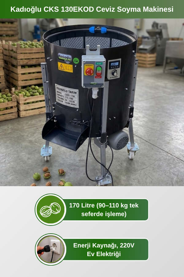 Kadıoğlu CKS 130EKOD Devir Ayarlı Ceviz Soyma Makinesi 170 Litre (90-110 KG)