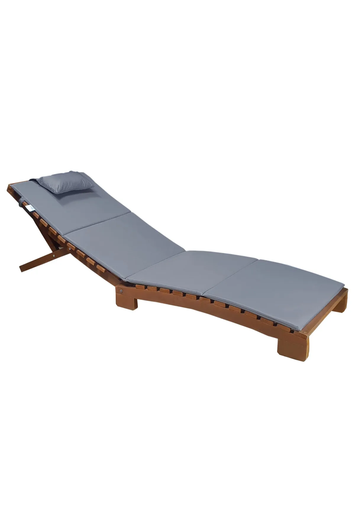 Bysay Ahşap Katlanabilir Yatar Şezlong 3 Kademe Plaj Yatağı Minder Dahil Ceviz-Gri