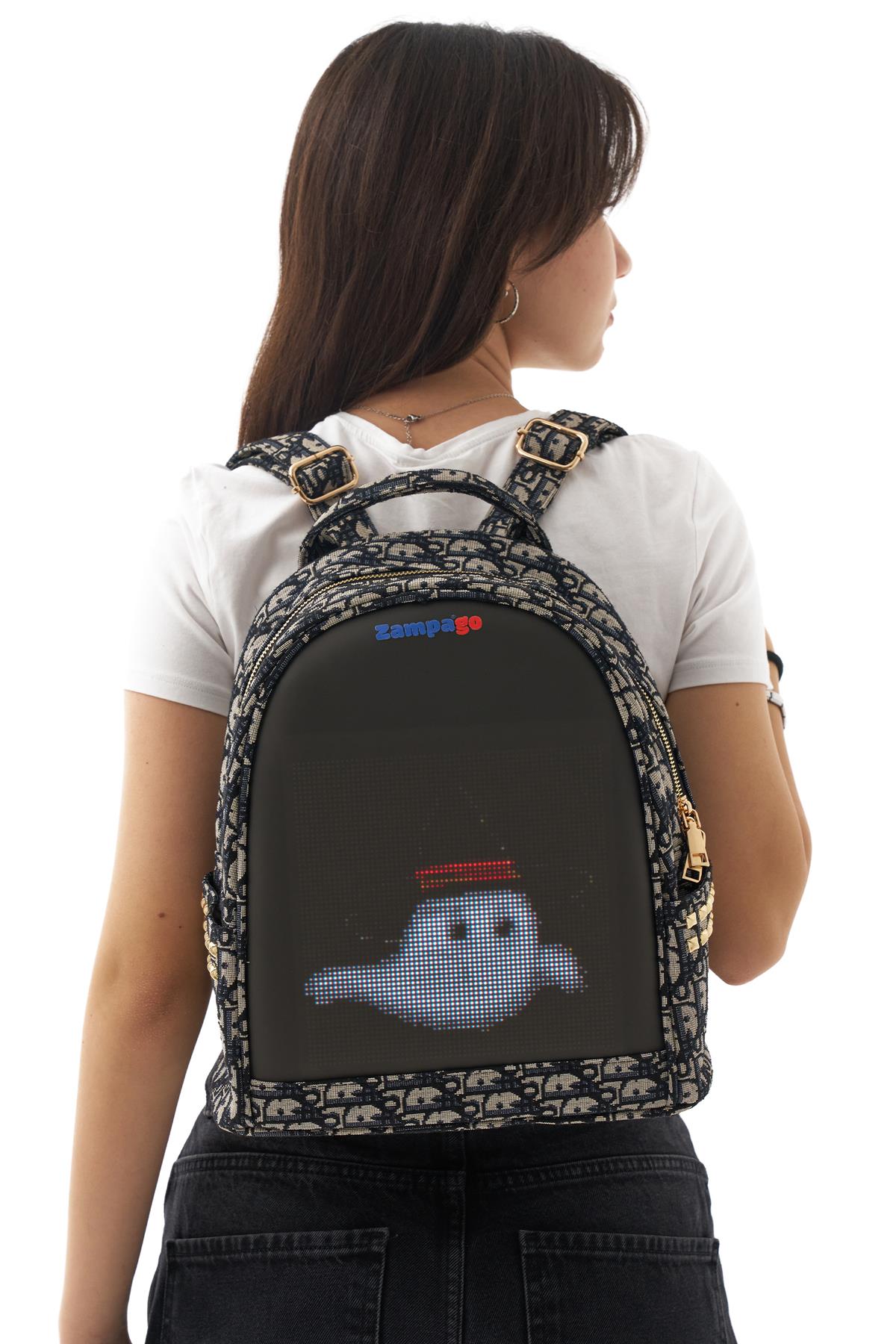 Zampago ShowMe Led Ekranlı Desenli Sırt Çantası Gri